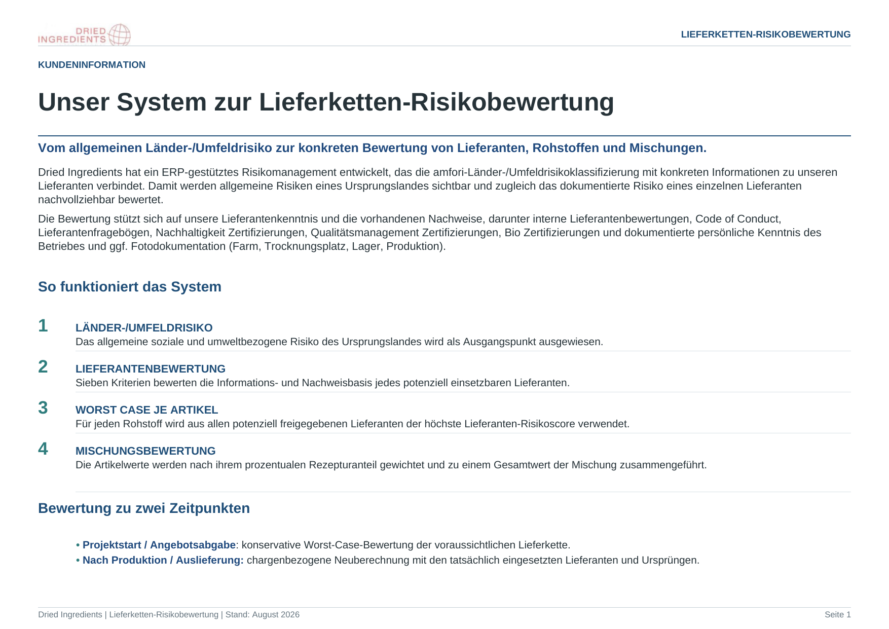 Lieferketten-Risikobewertung Seite 1